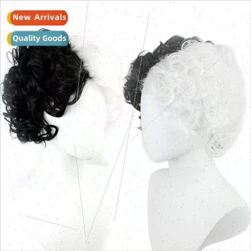 Black Whe Wch Kuella cos wig short curly hair Halloween yin
