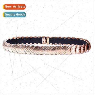 Women belt fashion versatile fish scales metal texture round