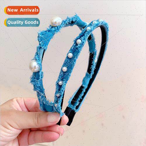 Korea exquise cowboy pearl hair band female new blue fine he