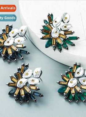 Personalized ins alloy diamonds colorful natural pearl flowe