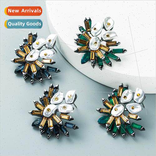 Personalized ins alloy diamonds colorful natural pearl flowe