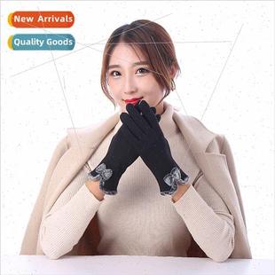 mouth velvet winter autumn bow wool women gloves down Not
