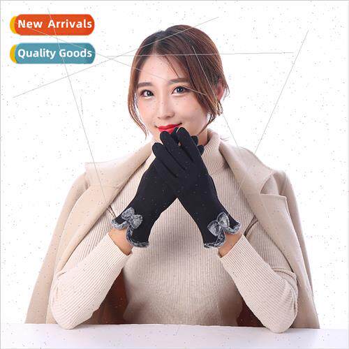 Not down velvet gloves women wool mouth bow autumn winter pa