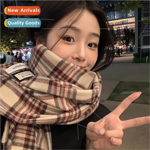 Korean ins soft faux cashmere green plaid scarf female winte