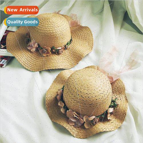 wave large-brimmed flowers straw hat parent-child sunscreen