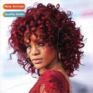 African small curly wig burgundy long curly hair fashion wig