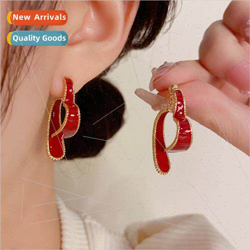 mple fashion teardrop-shaped red oil drop earrings front bac