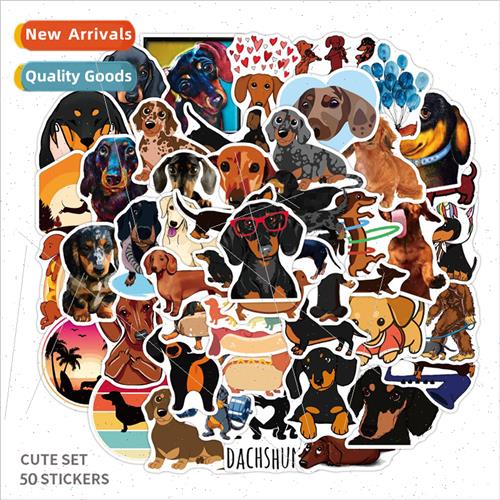 50 new cute dog dachshund doodle stickers battery car luggag - 实物图