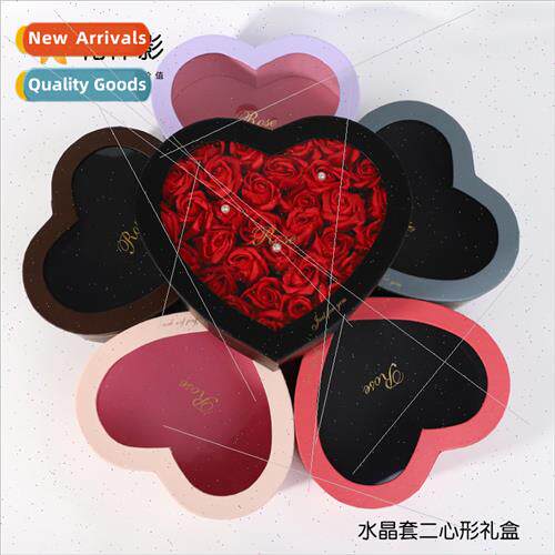 Crystal heart-shaped set two gift boxes flowers packaging bo