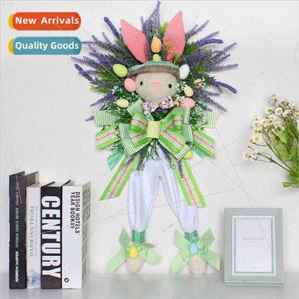 New front door Easter bunny wreath Easter cartoon theme simu