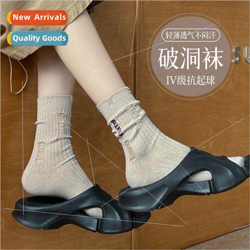Broken hole socks female embroidered letters stacked socks f
