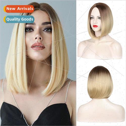 Gradient Women Wig Medium Slim Face o Head Short Dyed Wig