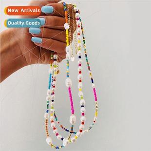 Bohemian Style Necklace Clashing Color Beads Pearl Handmade