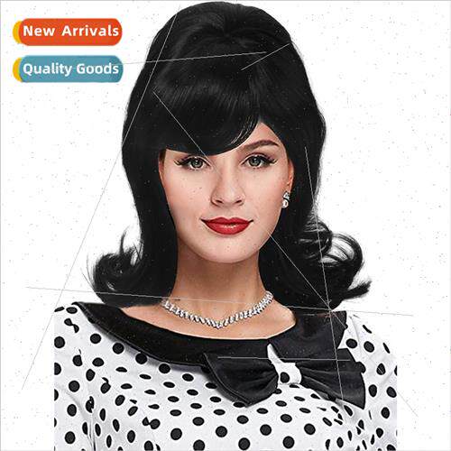 Vintage Brown Wigs 50s 60s 70s Synthetic Hair Bangs 适用Ladi