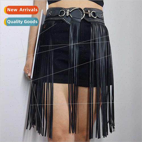 Belt female tassel skirt tide cool wear su shirt super short