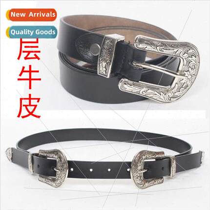Fashion carved buckle Europe cattle leather double head silv