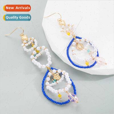 Europe personalized geometric creative pearl earrings alloy