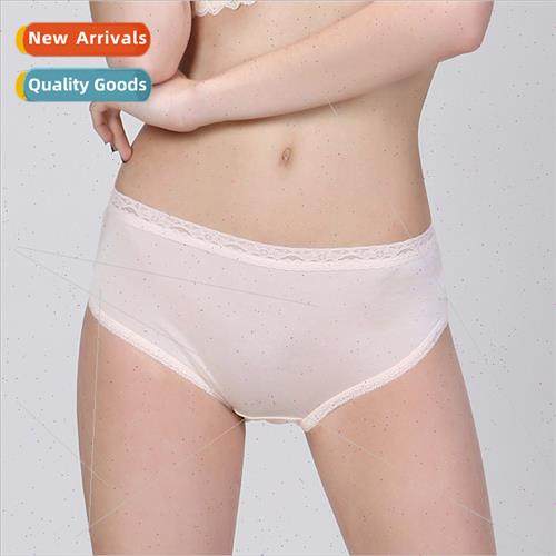 High-waisted silk women panties breathable belly lace triang