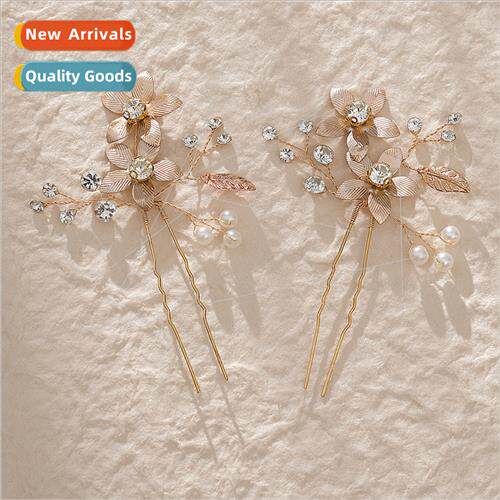 Bridal jewelry inlaid diamond flowers hairpin U-type hair pl
