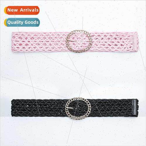 New alloy round buckle fashion woven wide belt decoration dr