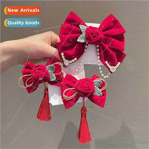 Children big red bow hair card New Year headdress girls Chin