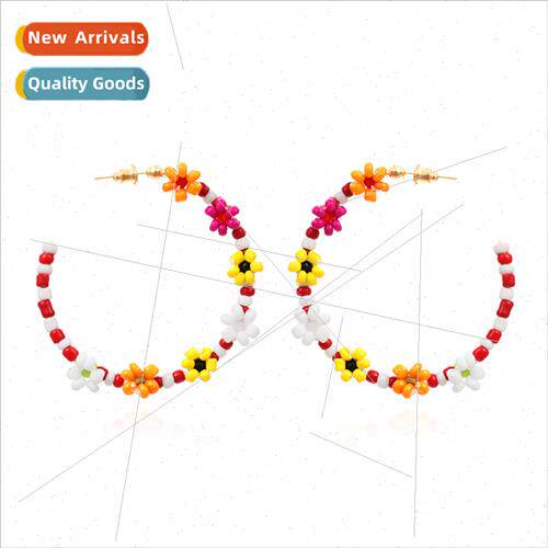 New simple colorful flowers rice beads earrings retro fashio
