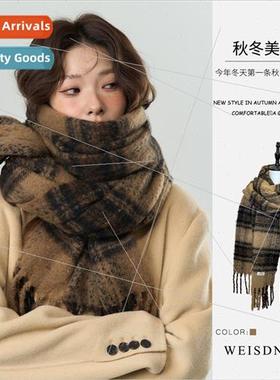 Autumn winter thickened Merad plaid scarf fine imation cashm