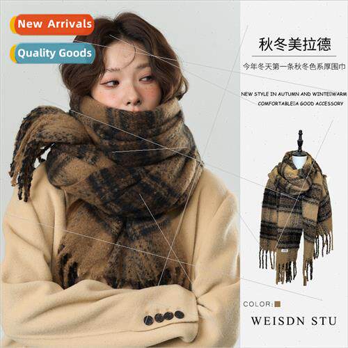 Autumn winter thickened Merad plaid scarf fine imation cashm