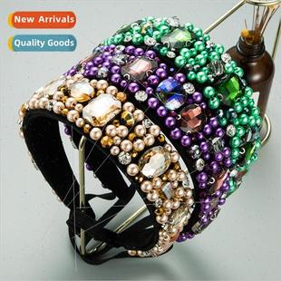 green rhinestone hair band Europe Handmade female encrusted