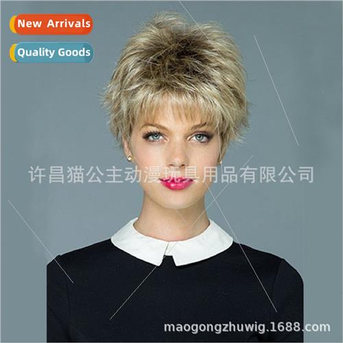 Europe Women Short Hair Fluffy Reverse Short Curly Hair Mixe