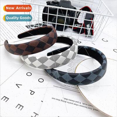 New Korean PVC leather hair accessories checkerboard headban