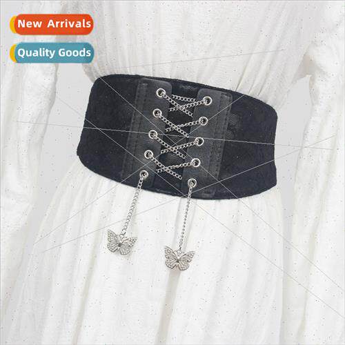Rose lace elastic waistband female decorative wide Korean fa