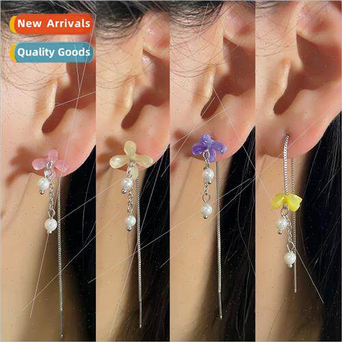Colorful small flower earrings thin Korea purple light pink