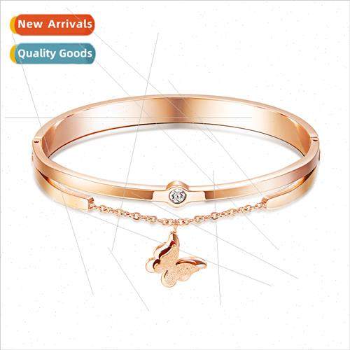 Tanium Steel Jewelry Rose Gold Plated Butterfly Women Diamon