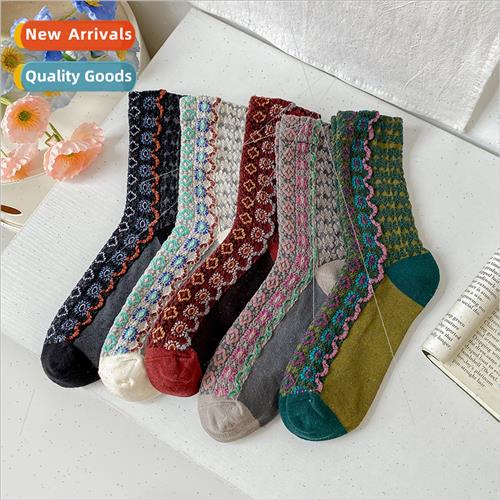 Retro floral socks female ins tide Mori system fall winter l