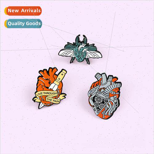 Brooch heart an arrow through heart insect creative fun curl
