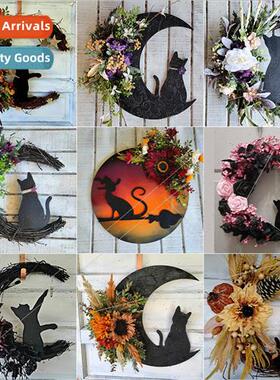 Halloween Moon Cat Wreath Door Hanging Decoration Holiday De