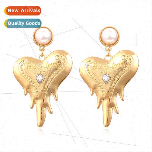 New geometric heart-shaped rhinestone earrings alloy printin