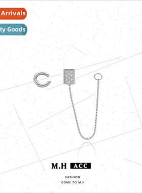 New quadrilateral chain earrings niche 925 silver pin earrin