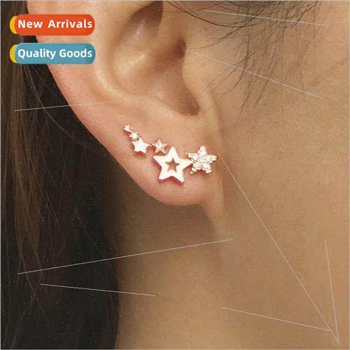 Fashion rose gold pentagram star star hollow rhinestone long
