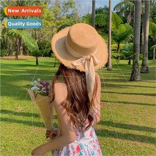 straw hat female Santorini sunscreen brim sunshade out large