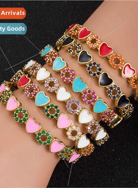 Copper Zirconia Enameled Drip Oil Heart Shaped Bracelet Tenn