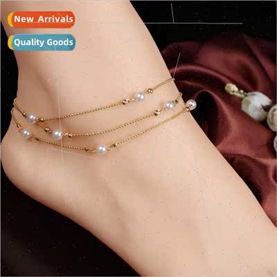 Korea ins fashion female ankle jewelry multilayer whe pearl