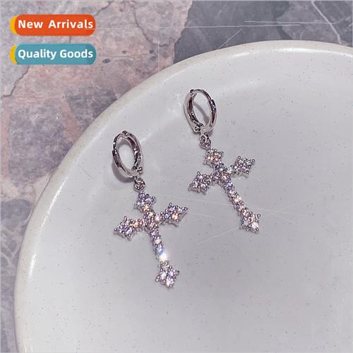 Pink diamond square set zirconia cross earrings earrings Spi