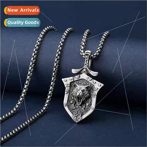 Hip Hop Necklace Brown Bear Shield Metal Pendant Necklace Pu