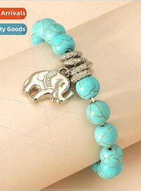 Bohemian Vintage Stch Turquoise Bracelet Antique lver Elepha