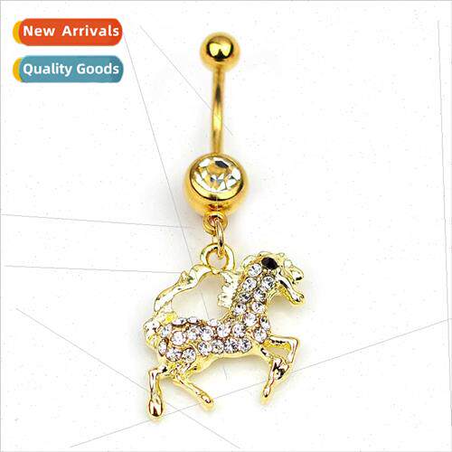 Piercing Belly Dance Jewelry Diamonds Gold Horse Pendant Bel
