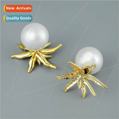 Vintage niche flowers pearl earrings brass gold-plated 925 s