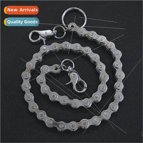 American retro bright silver metal bicycle chain pants chain