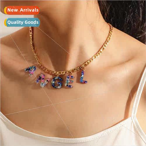 Ins Europe popular resin color letters pendant collarbone ne